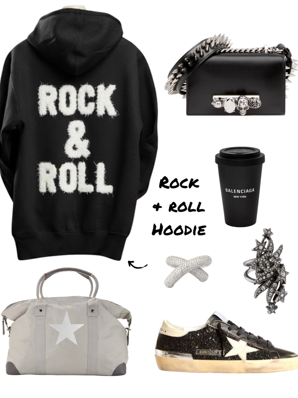 Rock & Roll Black & White Hoodie Size M